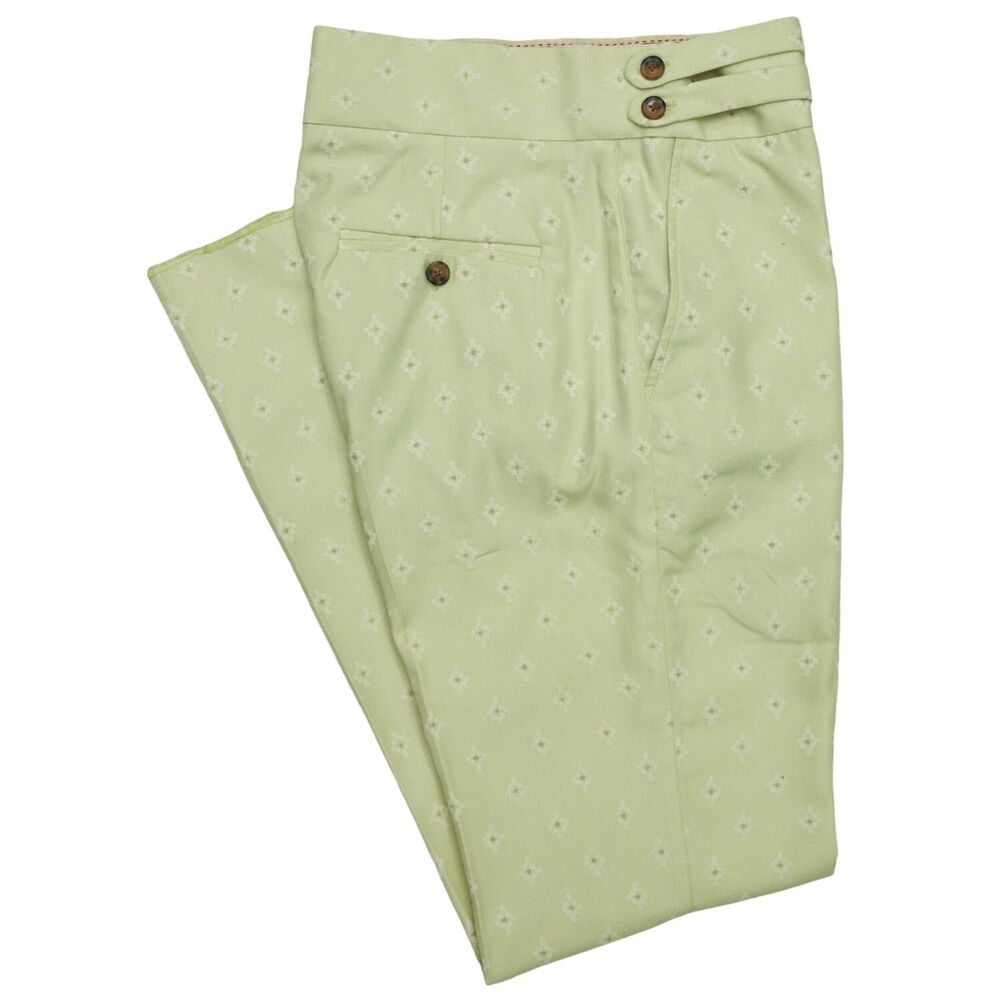 Mens Gurkha Pants 30 Sage Green Geometric Medallion Slim Fit Flat Front Trousers